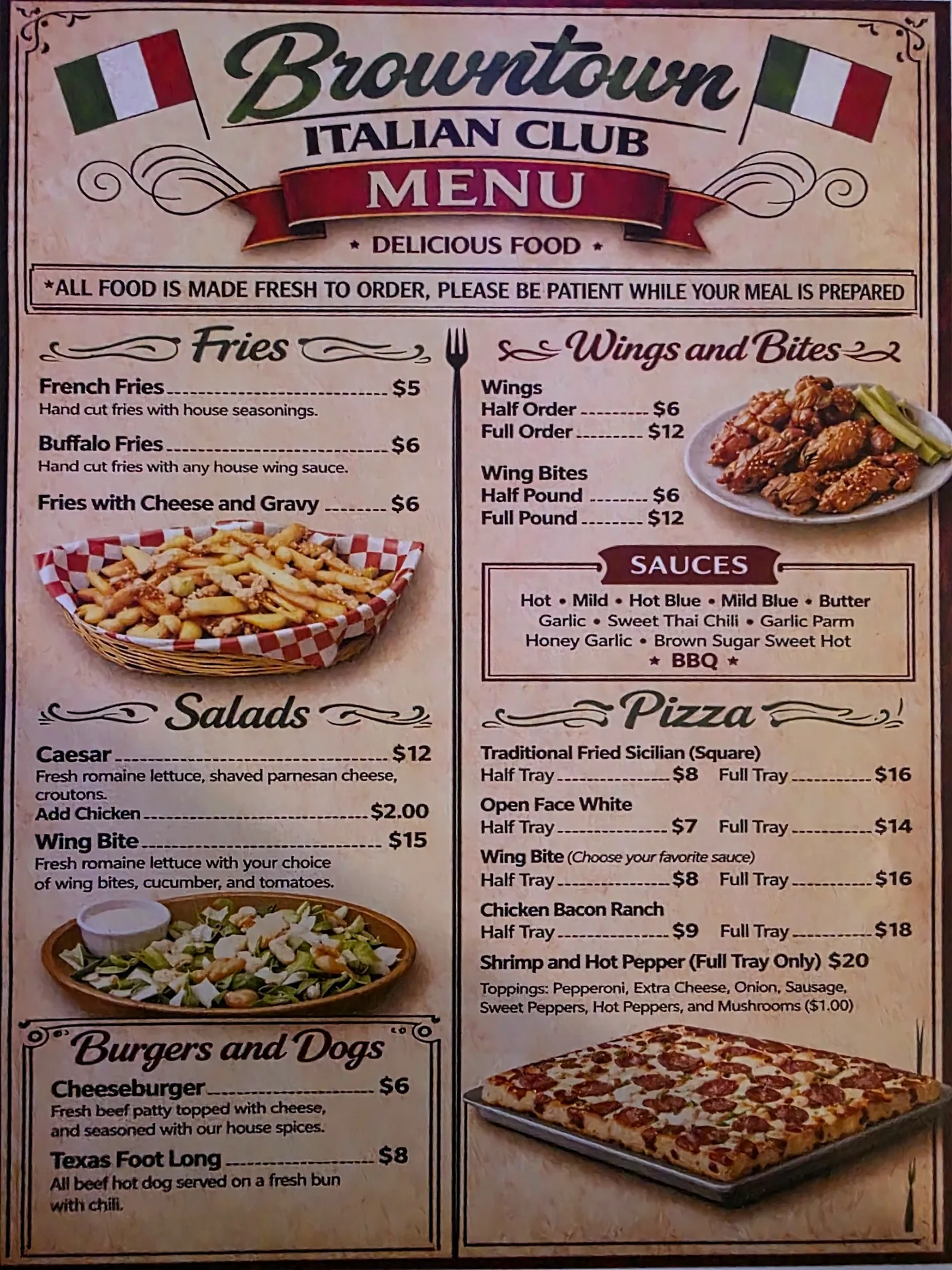 Browntown Italian Club food menu page 2