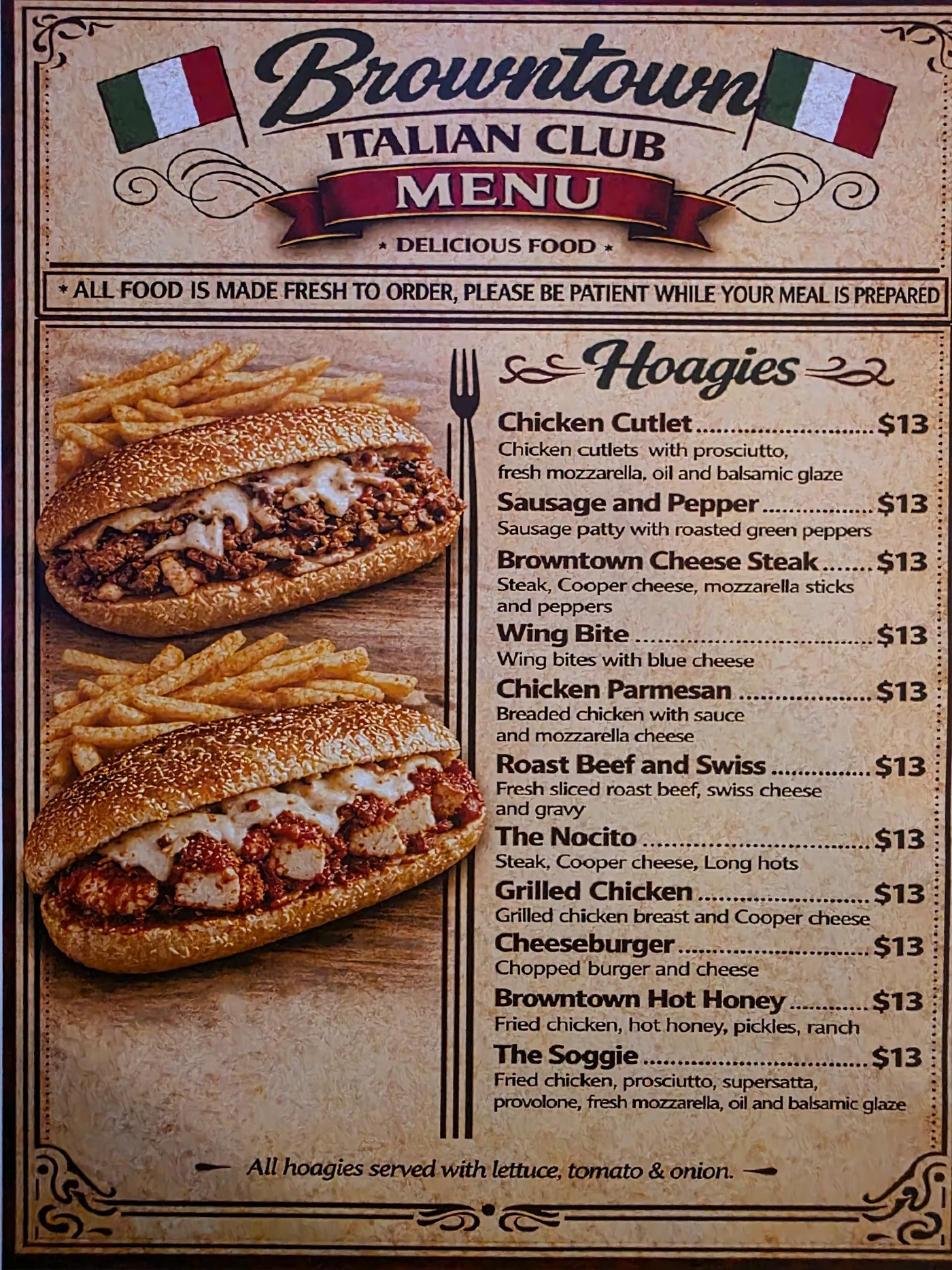 Browntown Italian Club food menu page 3